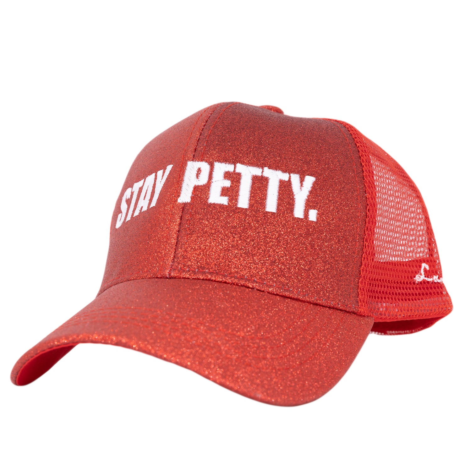 Stay Petty Glitter Ponytail Trucker Hat