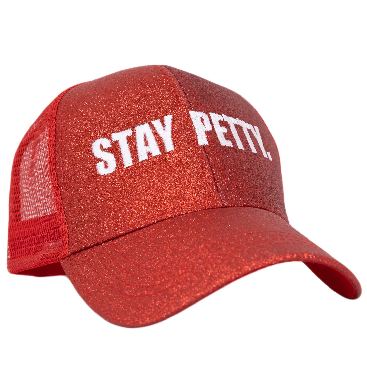 Stay Petty Glitter Ponytail Trucker Hat