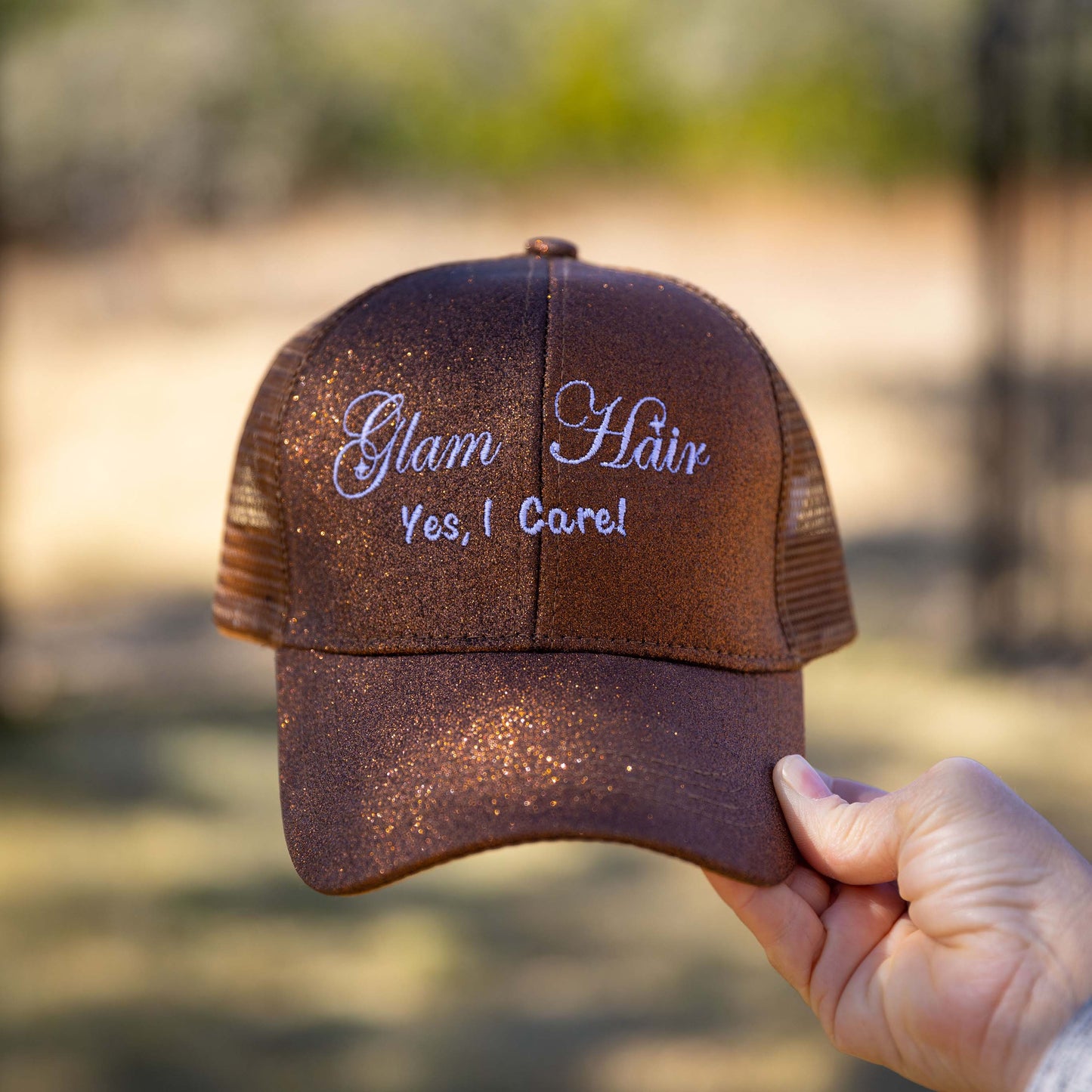 Glam Hair Glitter Ponytail Trucker Hat