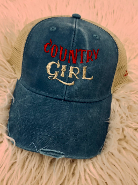 Country Girl Distressed Vintage Trucker Hat