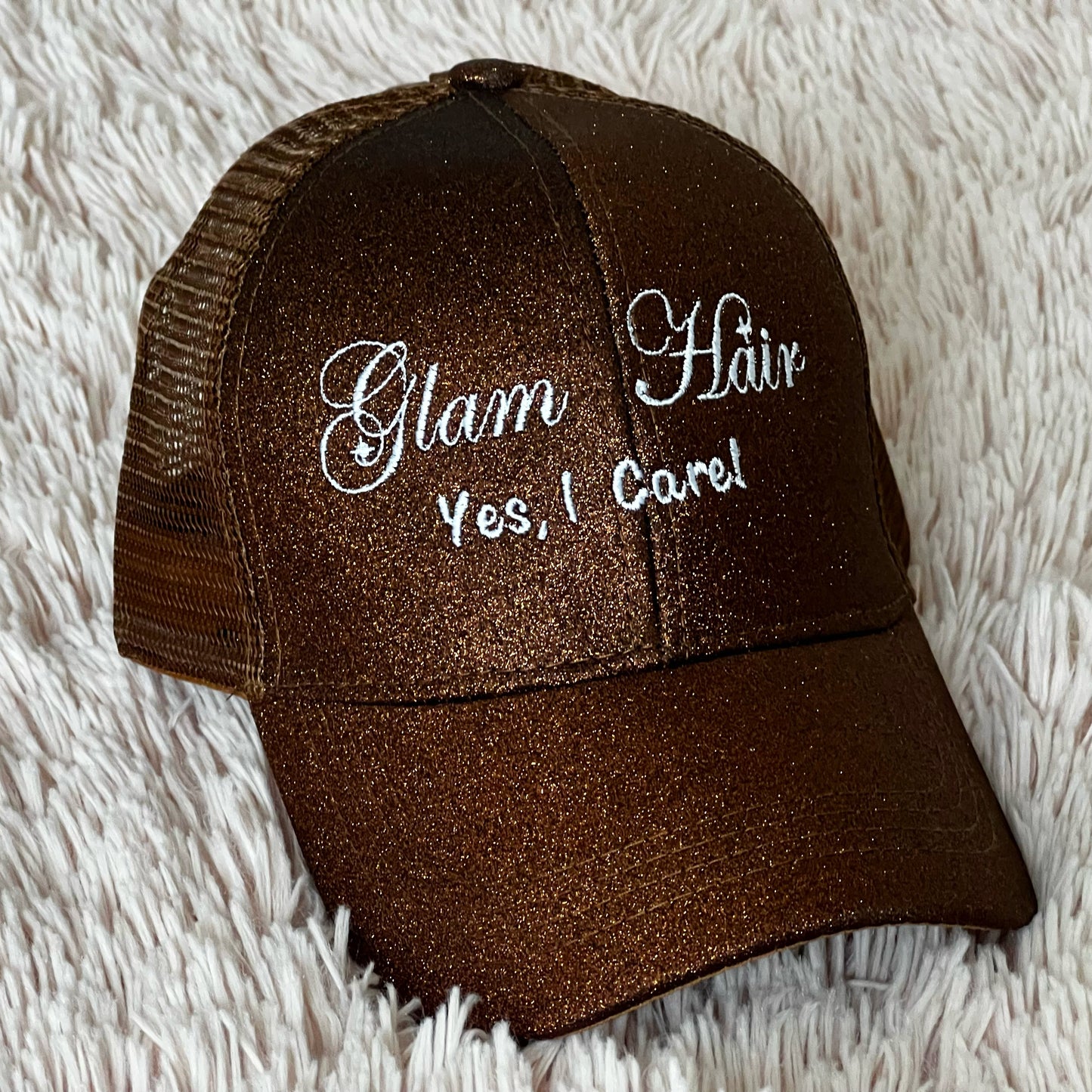 Glam Hair Glitter Ponytail Trucker Hat